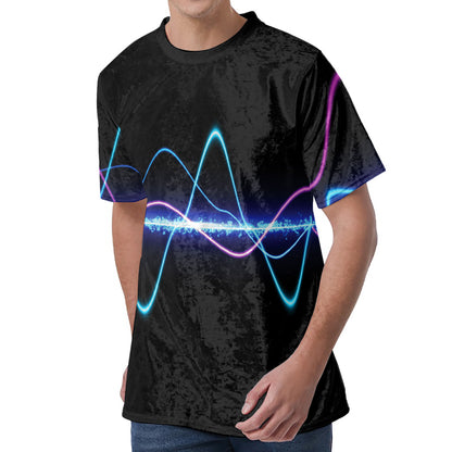 Pink And Teal Sound Wave Print Men's Velvet T-Shirt