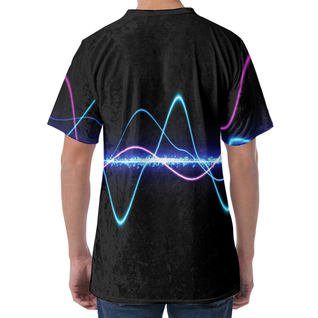 Pink And Teal Sound Wave Print Men's Velvet T-Shirt
