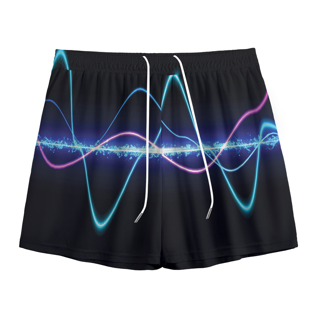 Pink And Teal Sound Wave Print Mesh Shorts