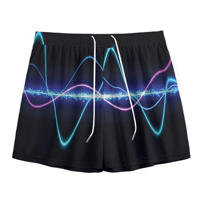 Pink And Teal Sound Wave Print Mesh Shorts