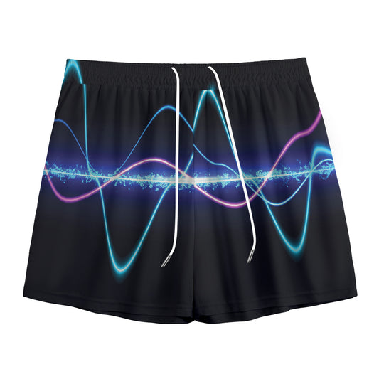 Pink And Teal Sound Wave Print Mesh Shorts