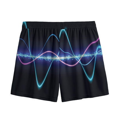 Pink And Teal Sound Wave Print Mesh Shorts