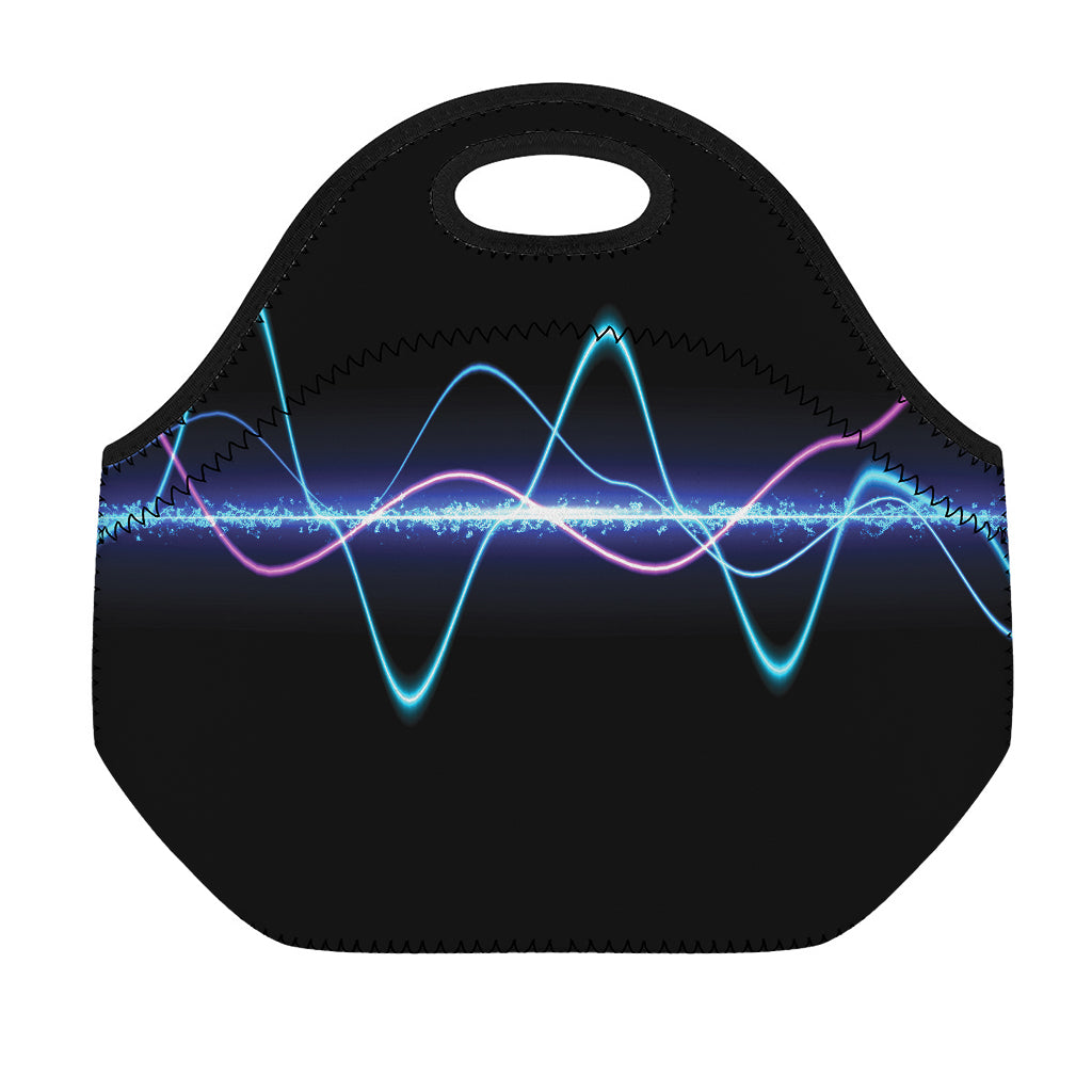 Pink And Teal Sound Wave Print Neoprene Lunch Bag