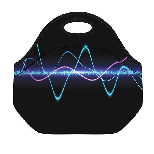 Pink And Teal Sound Wave Print Neoprene Lunch Bag