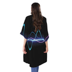 Pink And Teal Sound Wave Print Open Front Beach Cover Up