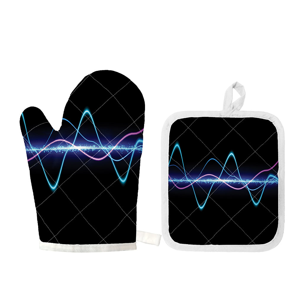 Pink And Teal Sound Wave Print Oven Mitt And Pot Holder Set