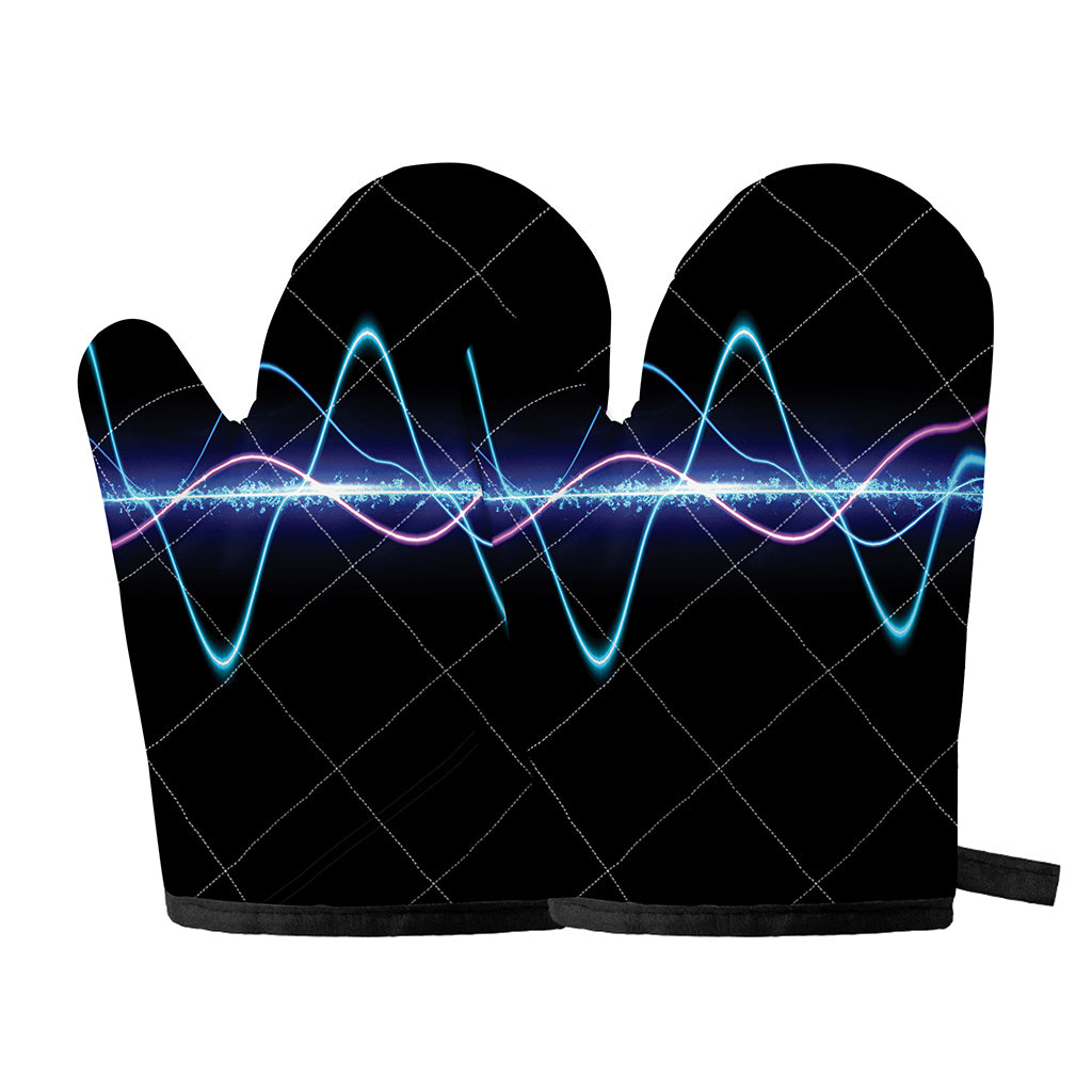 Pink And Teal Sound Wave Print Oven Mitts
