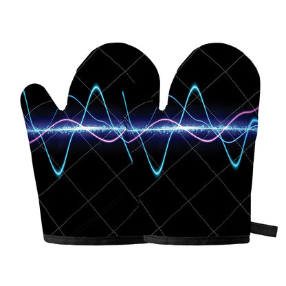 Pink And Teal Sound Wave Print Oven Mitts