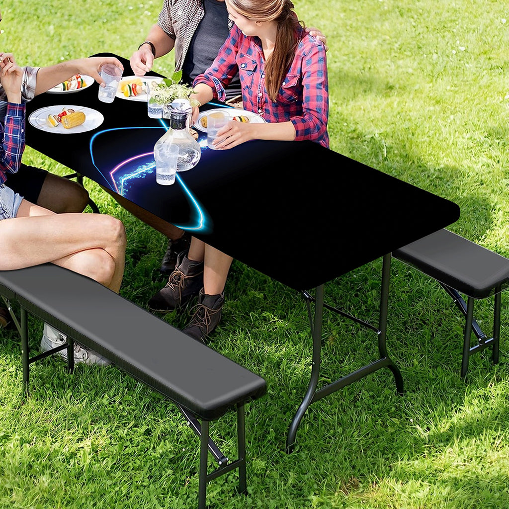 Pink And Teal Sound Wave Print Picnic Table Cover
