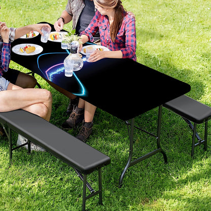 Pink And Teal Sound Wave Print Picnic Table Cover