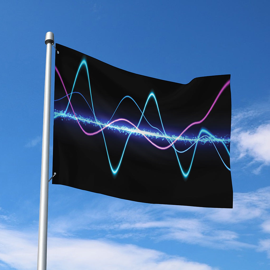 Pink And Teal Sound Wave Print Polyester Flag
