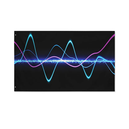 Pink And Teal Sound Wave Print Polyester Flag
