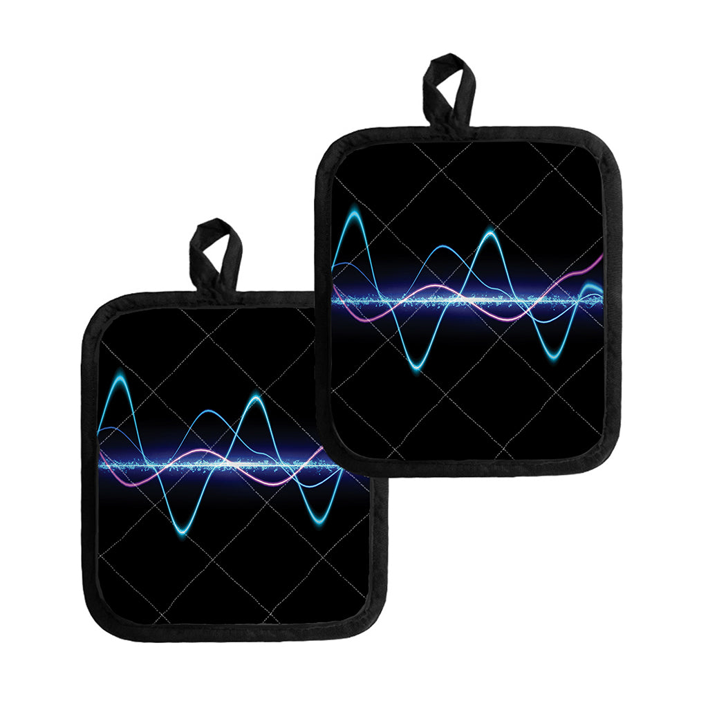 Pink And Teal Sound Wave Print Pot Holders