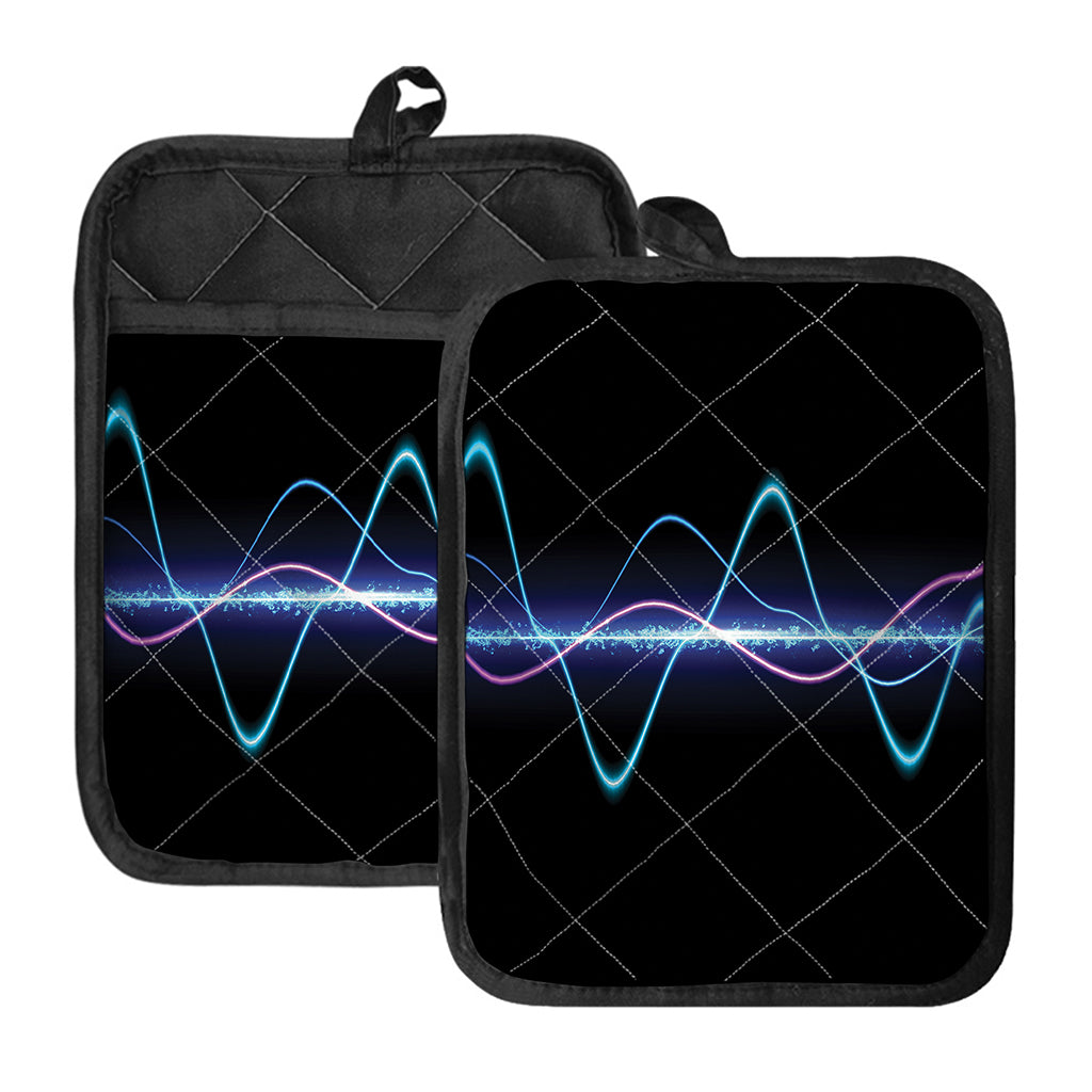 Pink And Teal Sound Wave Print Pot Holders With Pocket