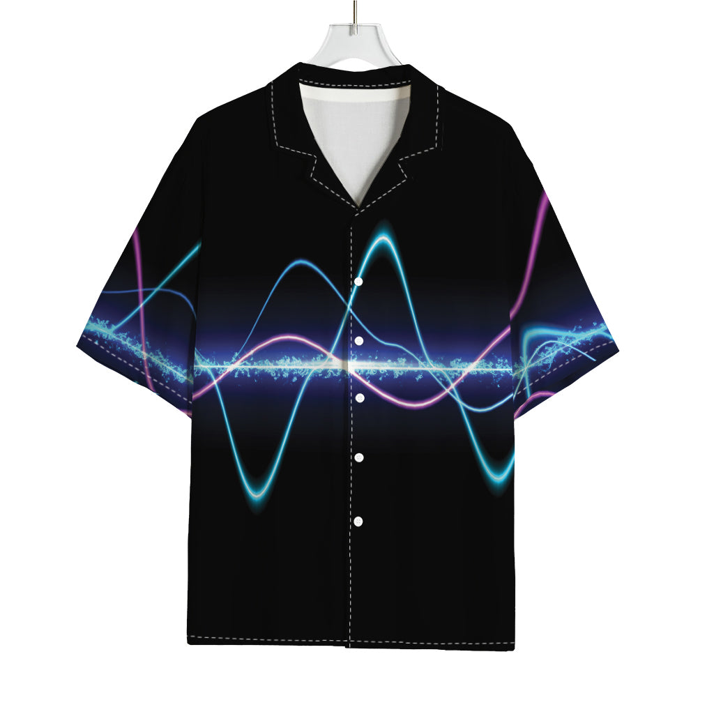 Pink And Teal Sound Wave Print Rayon Hawaiian Shirt