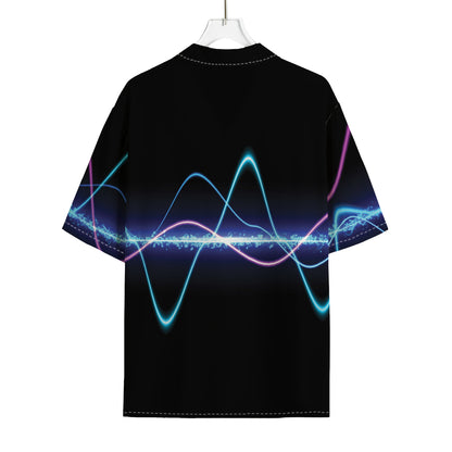 Pink And Teal Sound Wave Print Rayon Hawaiian Shirt