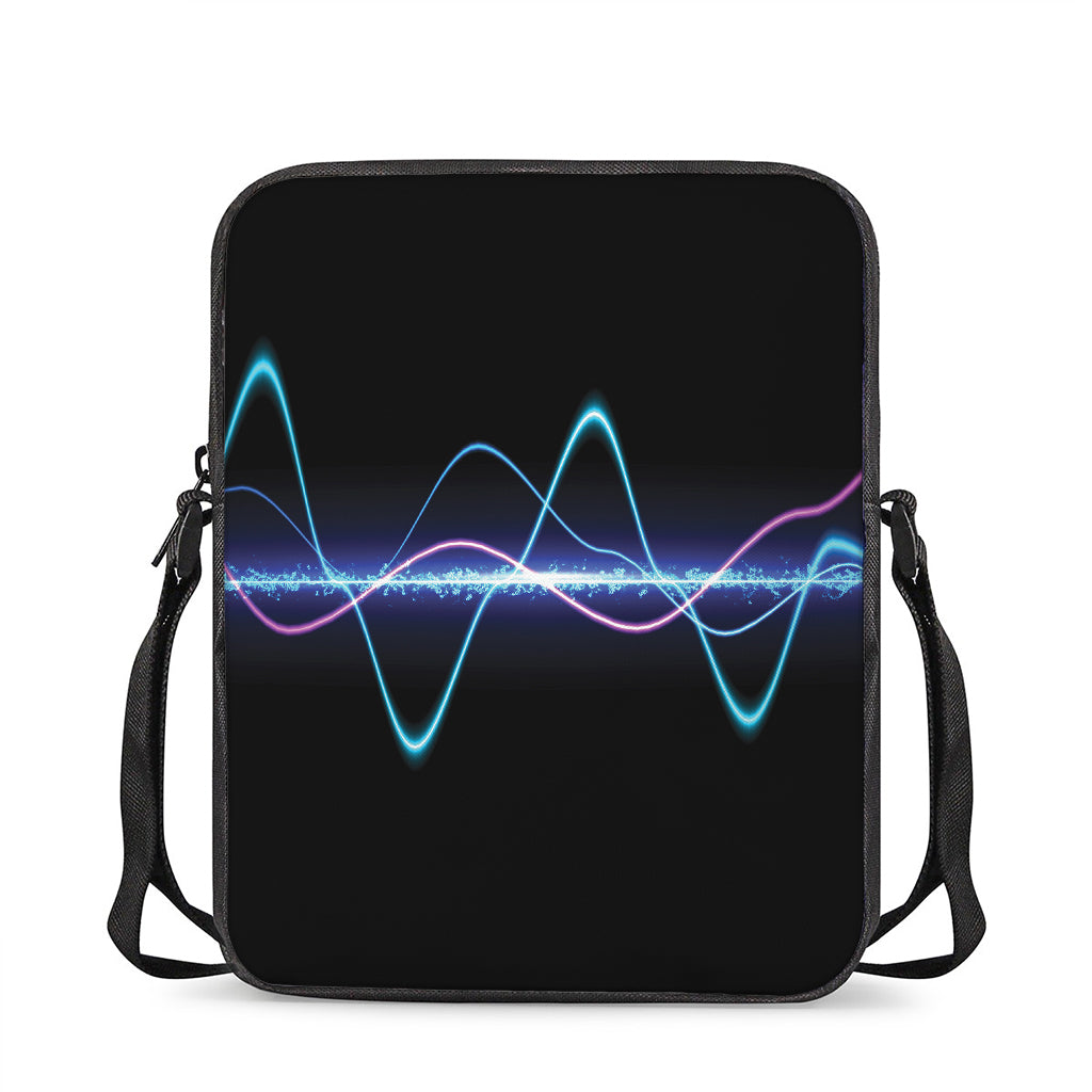 Pink And Teal Sound Wave Print Rectangular Crossbody Bag