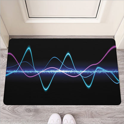 Pink And Teal Sound Wave Print Rubber Doormat