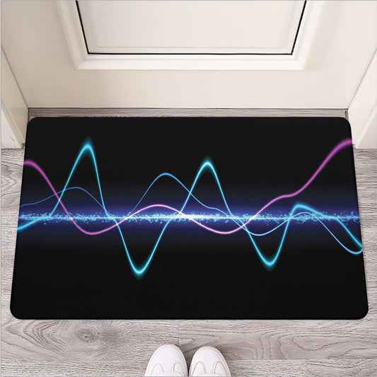 Pink And Teal Sound Wave Print Rubber Doormat