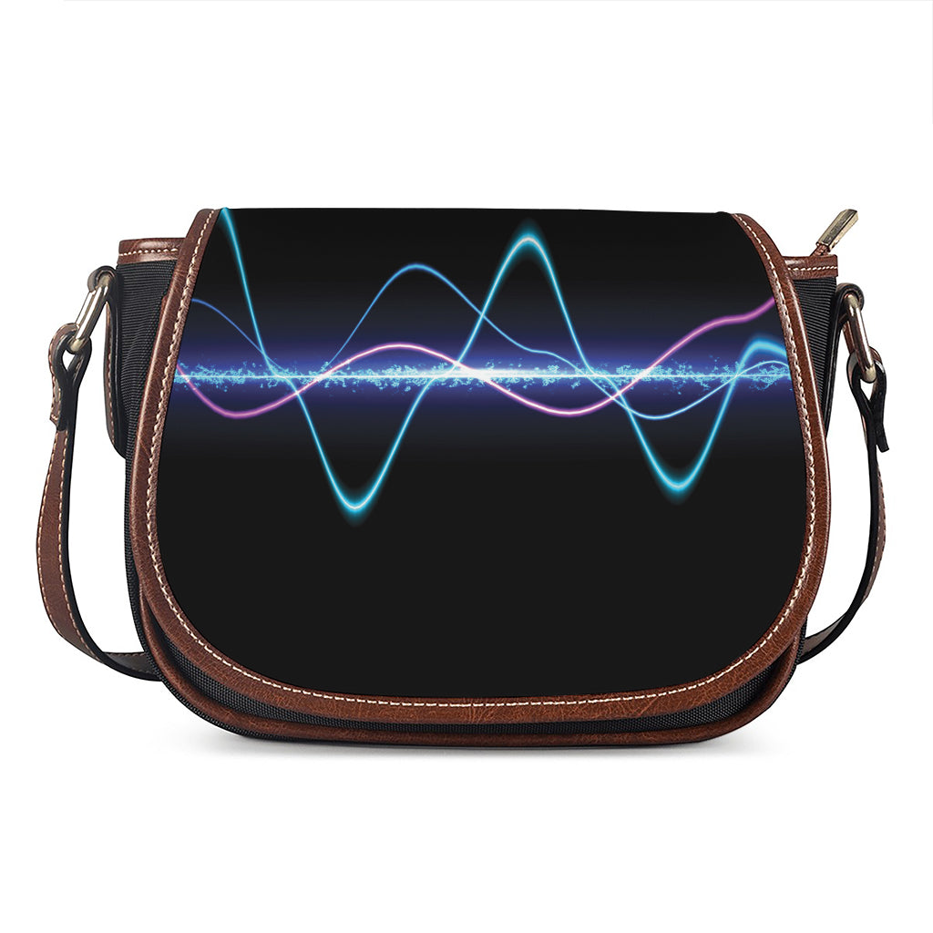 Pink And Teal Sound Wave Print Saddle Bag