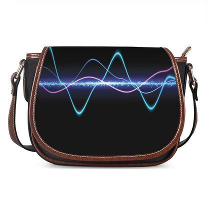Pink And Teal Sound Wave Print Saddle Bag