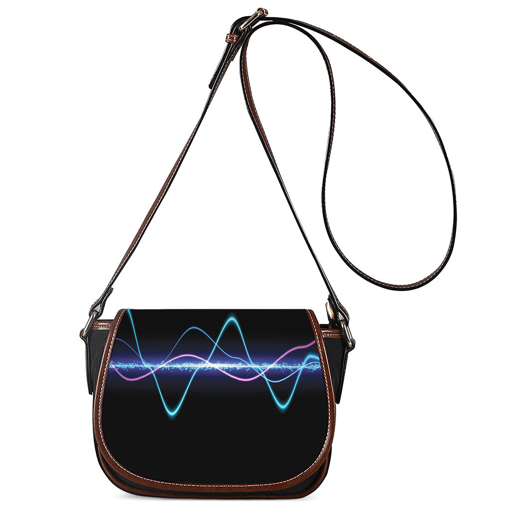 Pink And Teal Sound Wave Print Saddle Bag