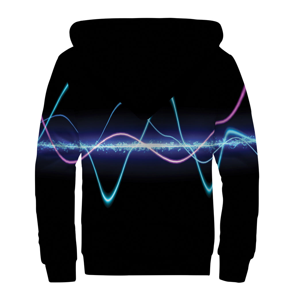 Pink And Teal Sound Wave Print Sherpa Lined Zip Up Hoodie