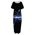 Pink And Teal Sound Wave Print Short Sleeve Long Nightdress