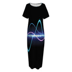 Pink And Teal Sound Wave Print Short Sleeve Long Nightdress