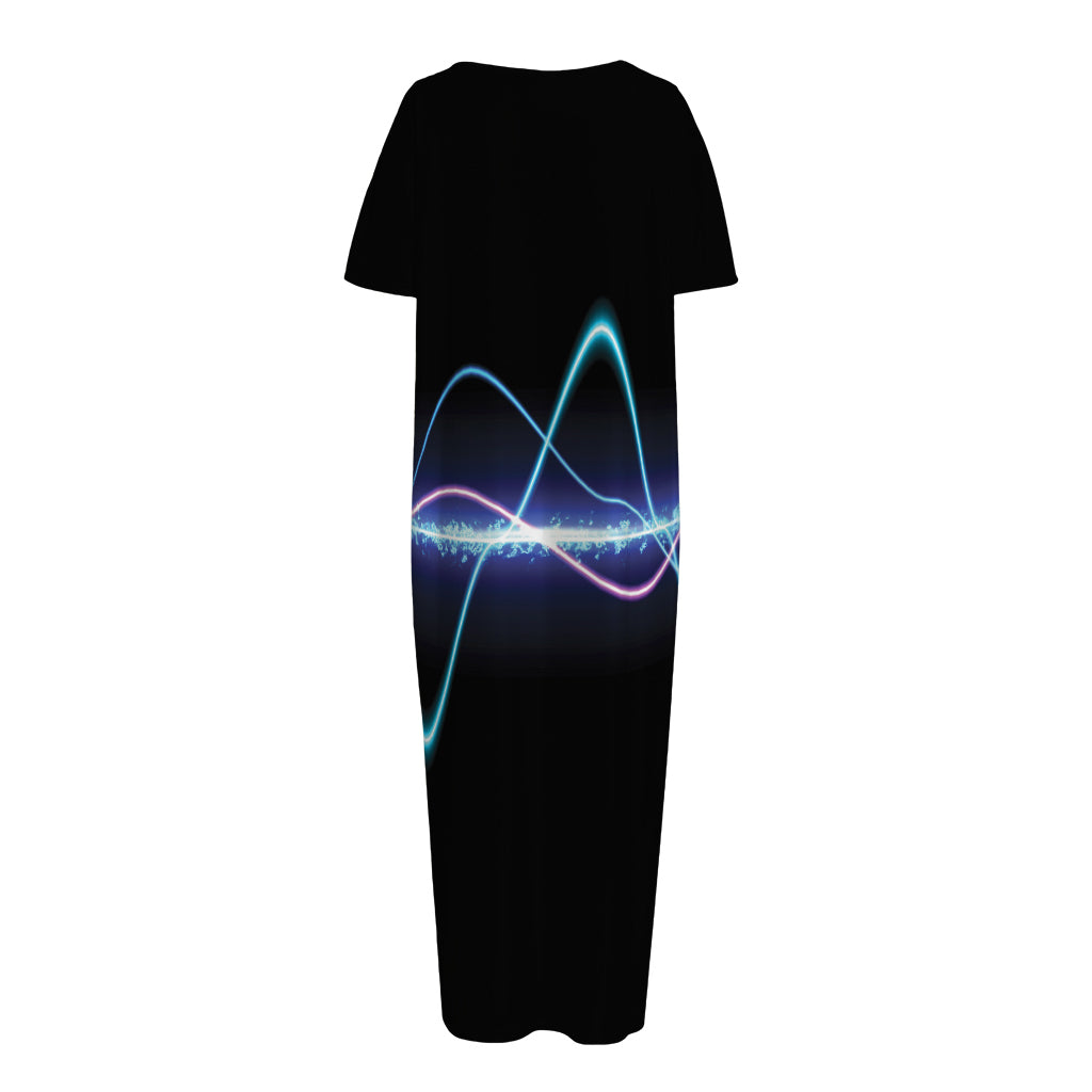 Pink And Teal Sound Wave Print Short Sleeve Long Nightdress