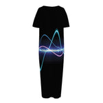 Pink And Teal Sound Wave Print Short Sleeve Long Nightdress