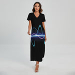 Pink And Teal Sound Wave Print Short Sleeve Maxi Dress