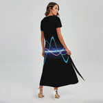 Pink And Teal Sound Wave Print Short Sleeve Maxi Dress