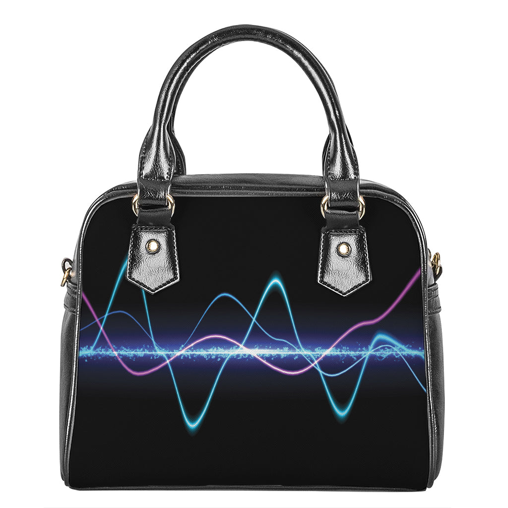 Pink And Teal Sound Wave Print Shoulder Handbag