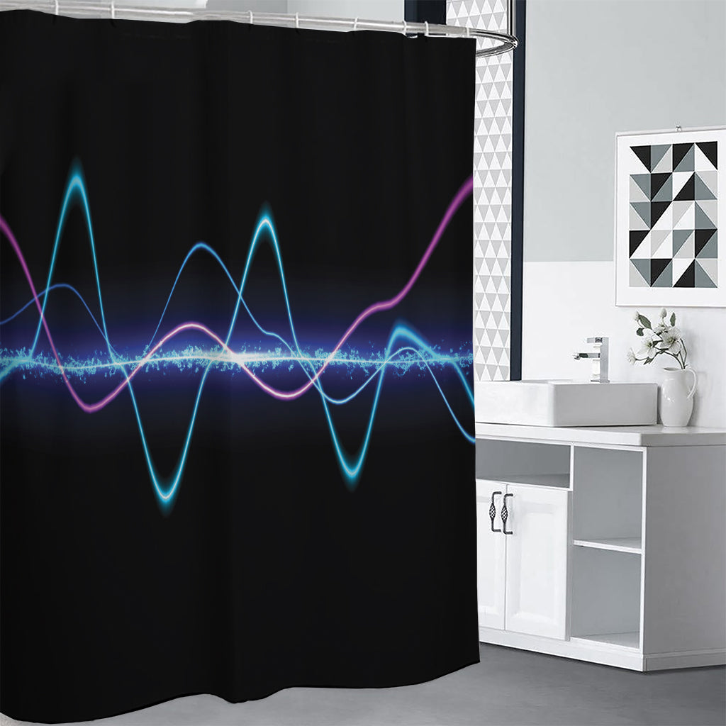 Pink And Teal Sound Wave Print Shower Curtain