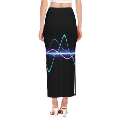 Pink And Teal Sound Wave Print Side Slit Maxi Skirt