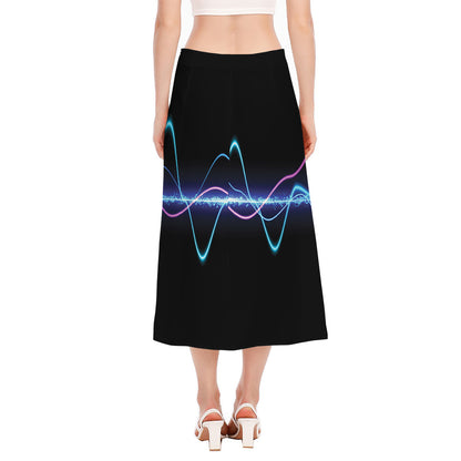 Pink And Teal Sound Wave Print Side Slit Midi Skirt
