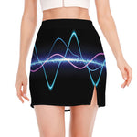 Pink And Teal Sound Wave Print Side Slit Mini Skirt