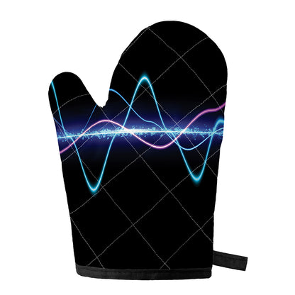 Pink And Teal Sound Wave Print Single Oven Mitt