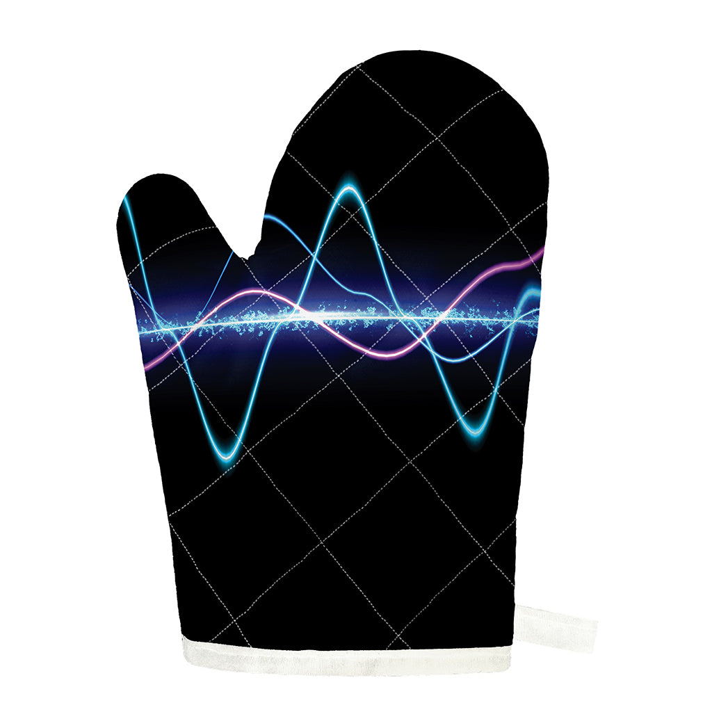 Pink And Teal Sound Wave Print Single Oven Mitt