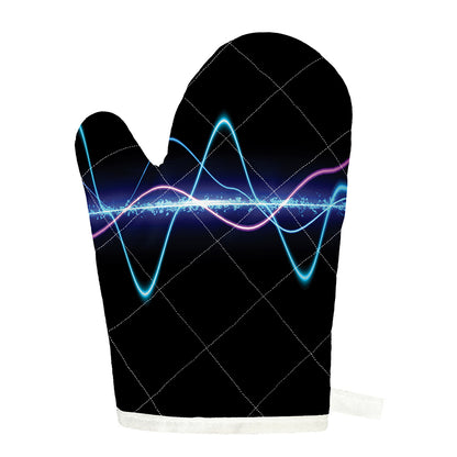 Pink And Teal Sound Wave Print Single Oven Mitt