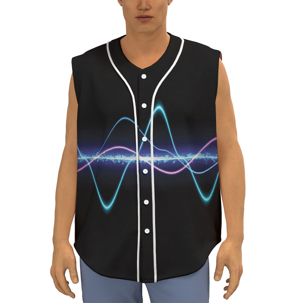 Pink And Teal Sound Wave Print Sleeveless Baseball Jersey