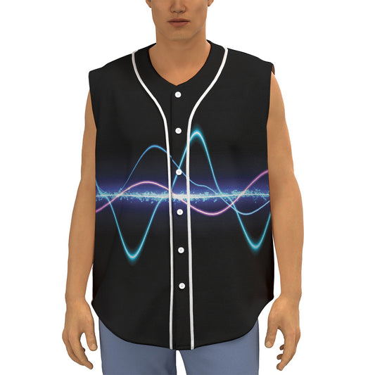Pink And Teal Sound Wave Print Sleeveless Baseball Jersey