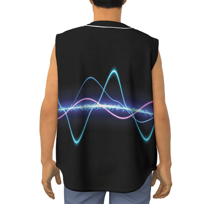 Pink And Teal Sound Wave Print Sleeveless Baseball Jersey