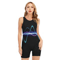 Pink And Teal Sound Wave Print Sleeveless One Piece Swimsuit