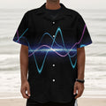 Pink And Teal Sound Wave Print Textured Short Sleeve Shirt