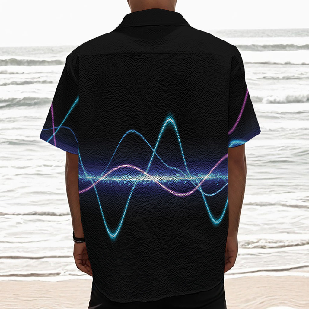Pink And Teal Sound Wave Print Textured Short Sleeve Shirt