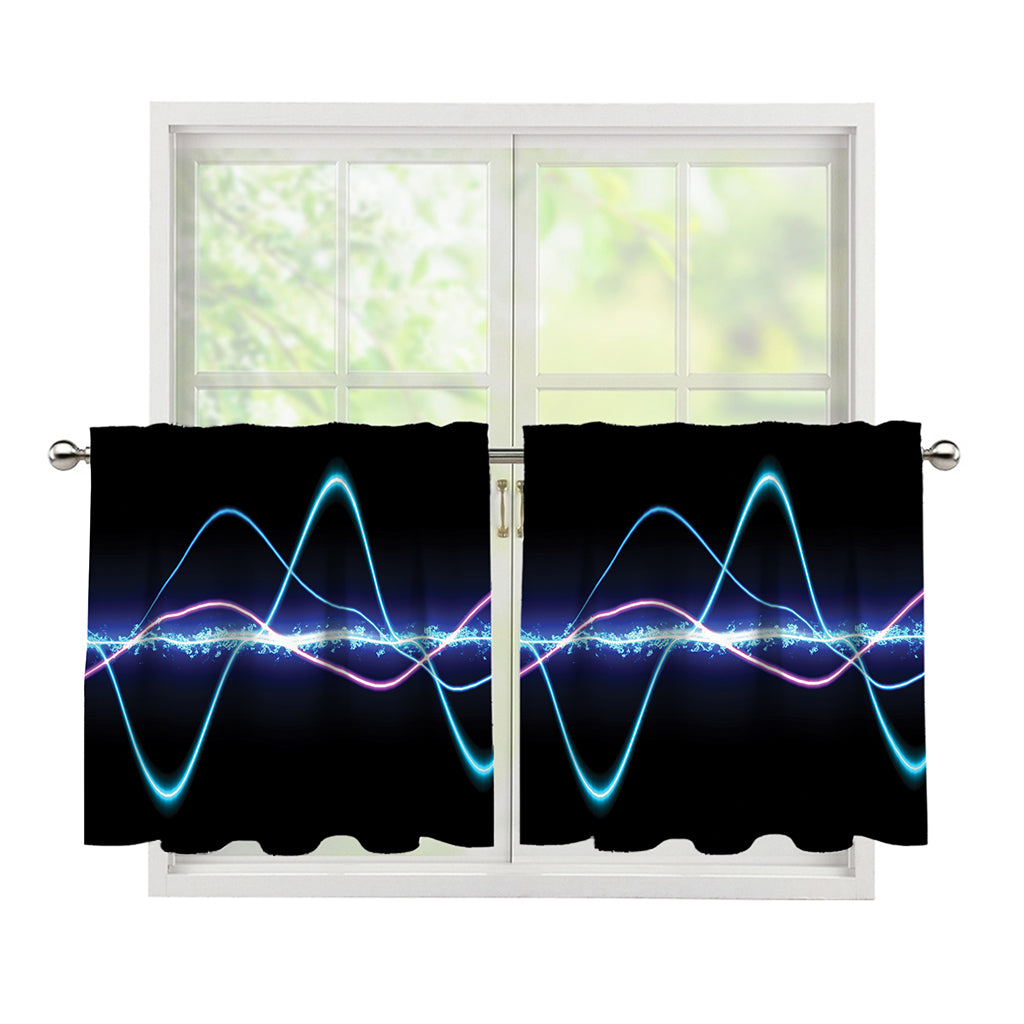 Pink And Teal Sound Wave Print Tier Curtains