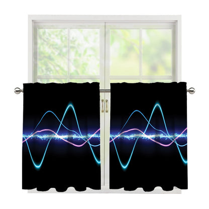 Pink And Teal Sound Wave Print Tier Curtains
