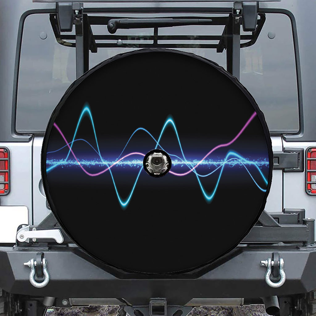 Pink And Teal Sound Wave Print Tire Cover With Camera Hole